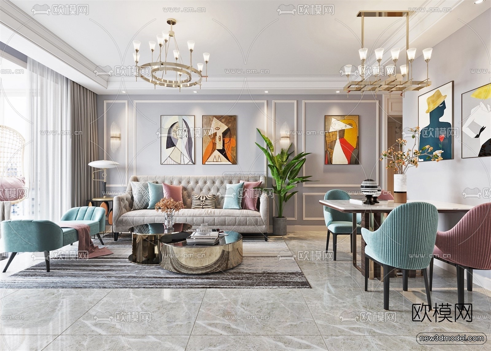 Europe Style Interior 3D Blocks – Living Room 3D Model – 056 – VRAY - thumbnail 3