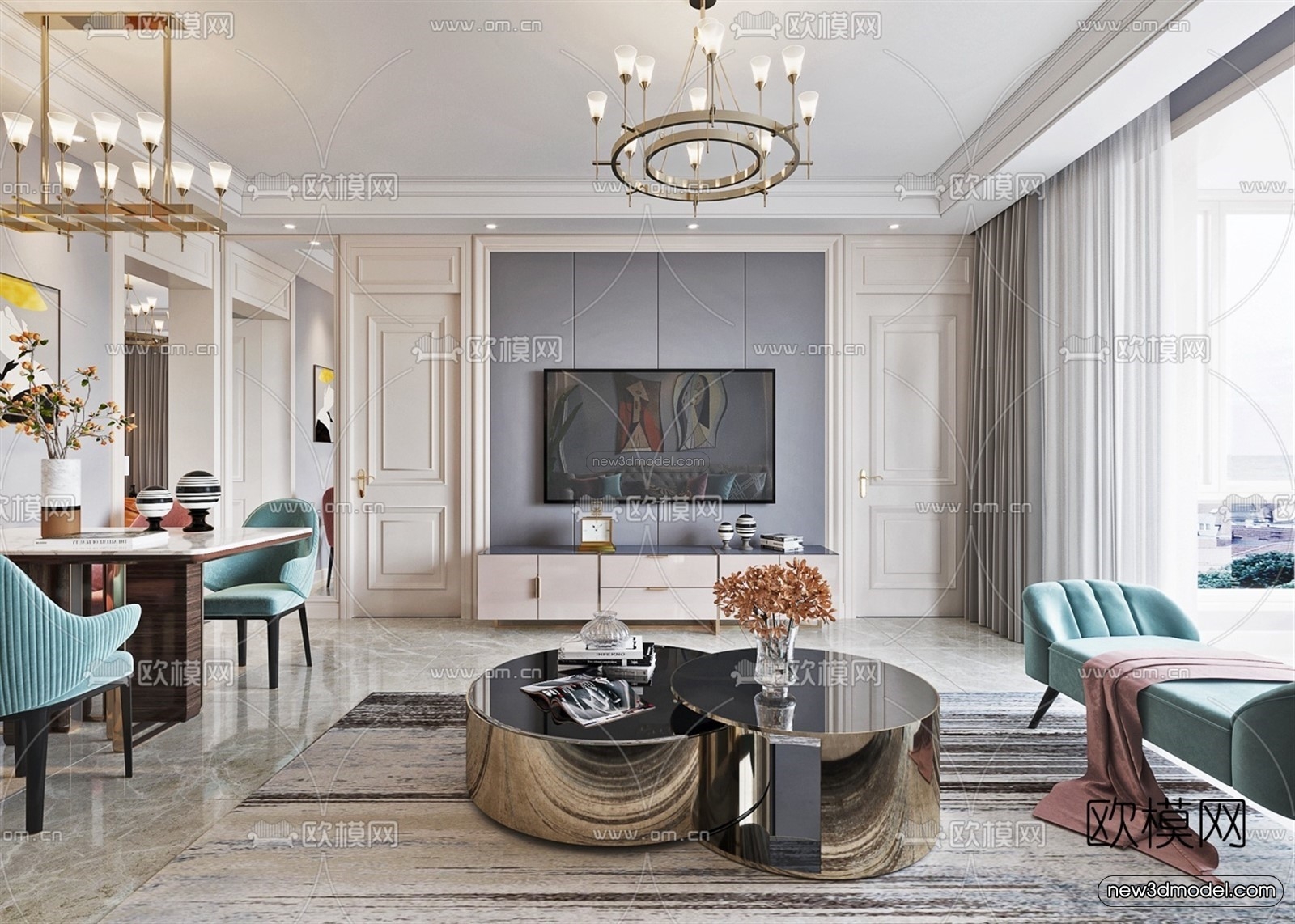 Europe Style Interior 3D Blocks – Living Room 3D Model – 056 – VRAY - thumbnail 2
