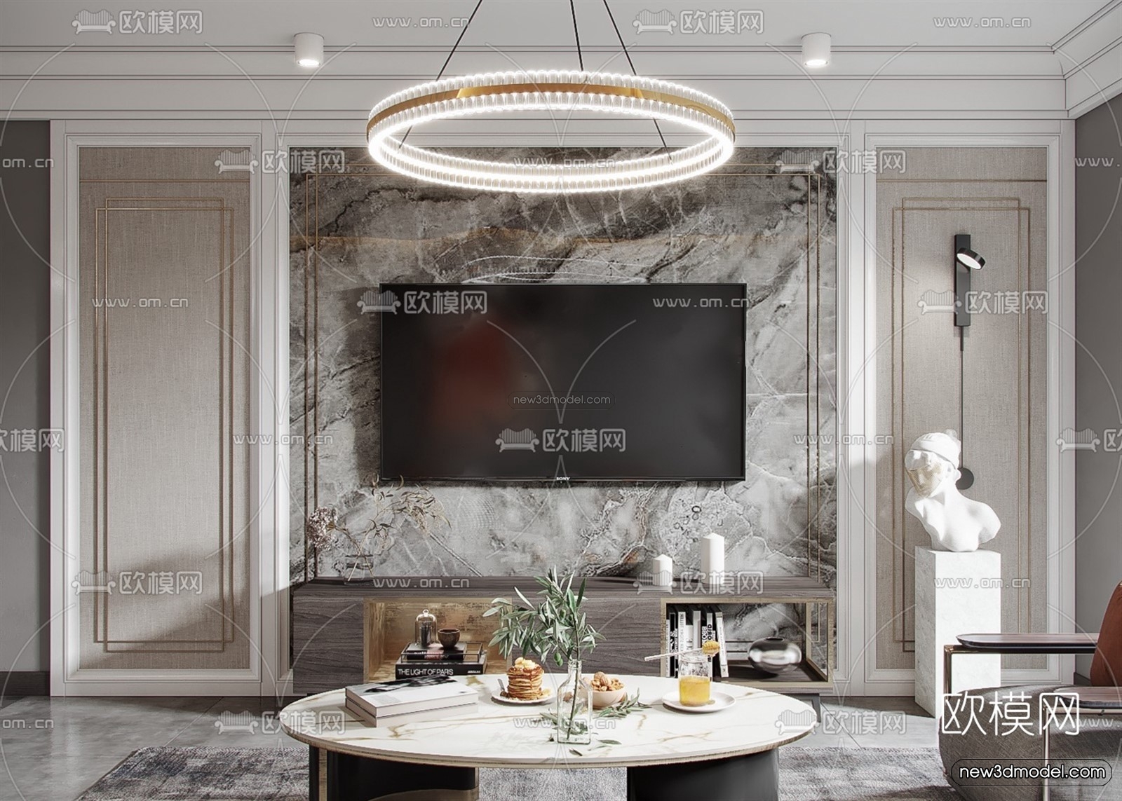 Luxury Style Interior 3D Blocks – Living Room 3D Model – 095 – VRAY - thumbnail 2
