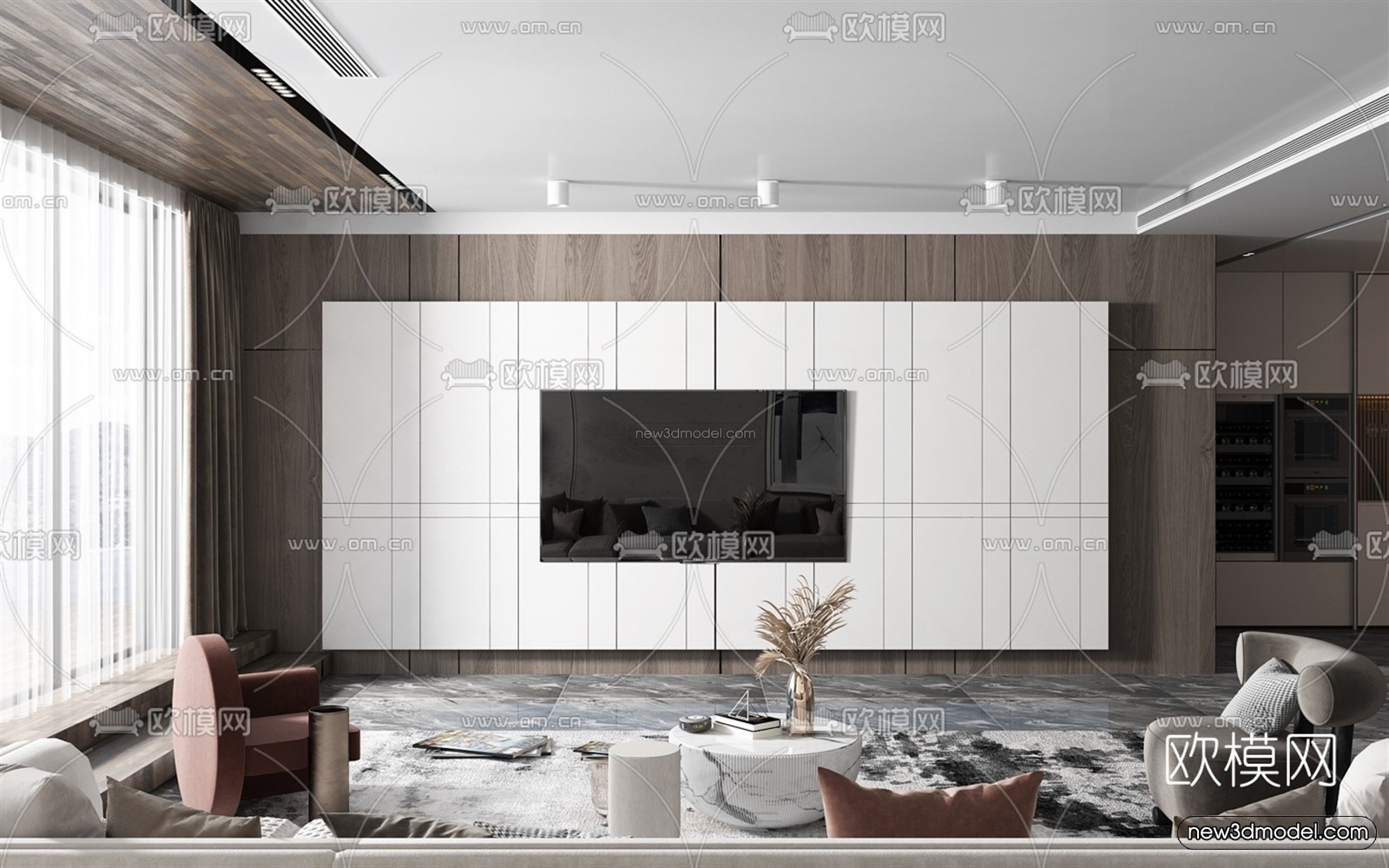 Minimalist Style Interior 3D Blocks – Living Room 3D Model – 038 – VRAY - thumbnail 2