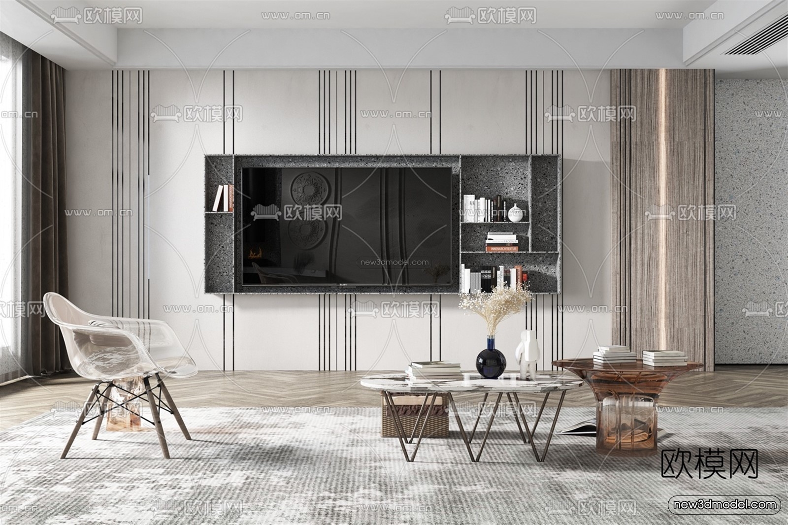 Minimalist Style Interior 3D Blocks – Living Room 3D Model – 040 – VRAY - thumbnail 2