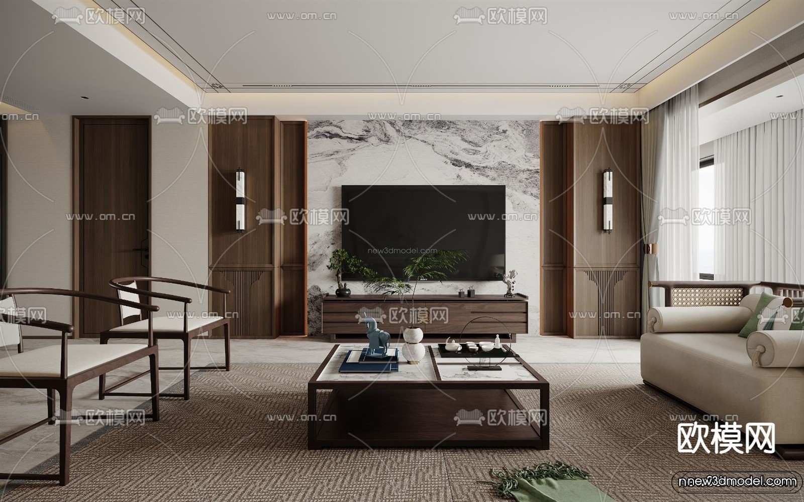Modern Style Interior 3D Blocks and 3D Models – Living Room 3D Scene – 079 – CORONA - thumbnail 4