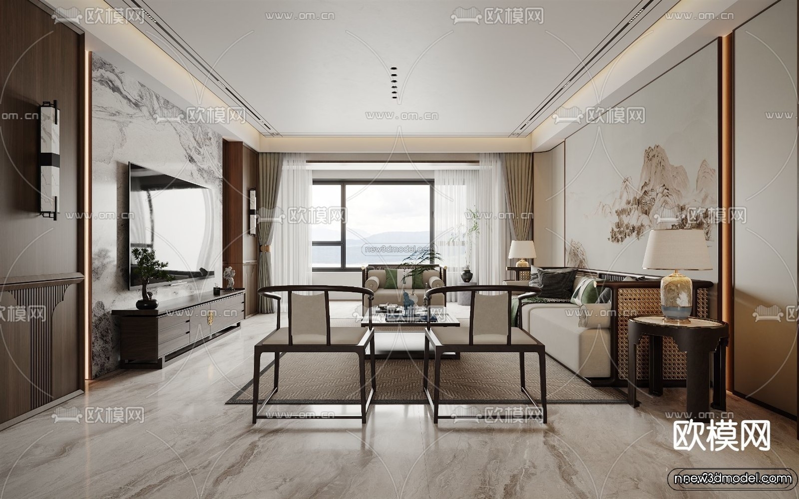 Modern Style Interior 3D Blocks and 3D Models – Living Room 3D Scene – 079 – CORONA - thumbnail 3