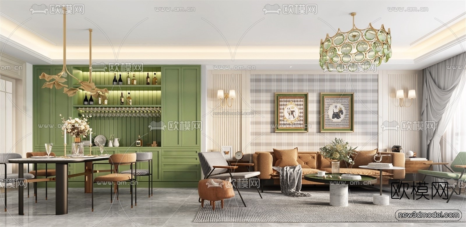 Europe Style Interior 3D Blocks – Living Room 3D Model – 060 – VRAY - thumbnail 3