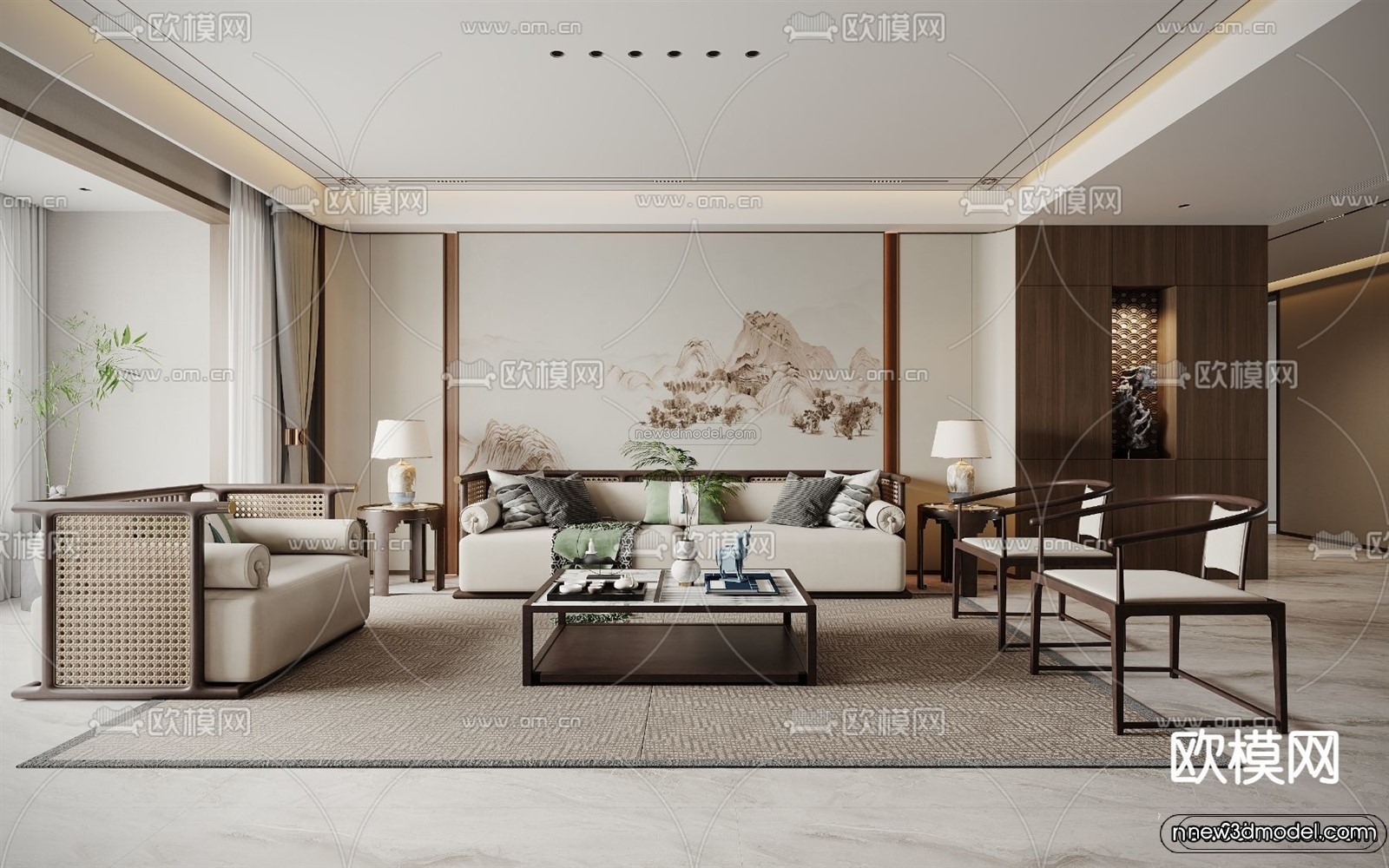 Modern Style Interior 3D Blocks and 3D Models – Living Room 3D Scene – 079 – CORONA - thumbnail 2