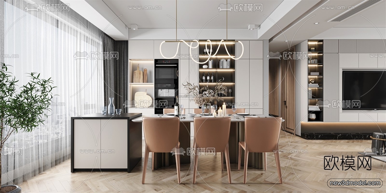 Minimalist Style Interior 3D Blocks – Living Room 3D Model – 041 – VRAY - thumbnail 3