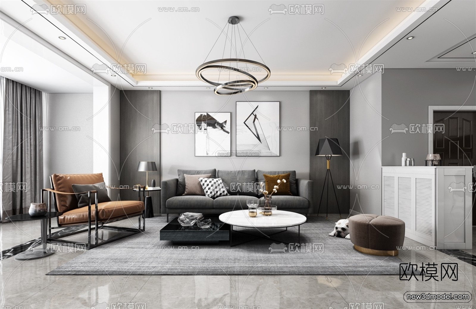 Black – White – Gray Colors Interior 3D Blocks – Living Room 3D Scene – 098 – VRAY - thumbnail 3