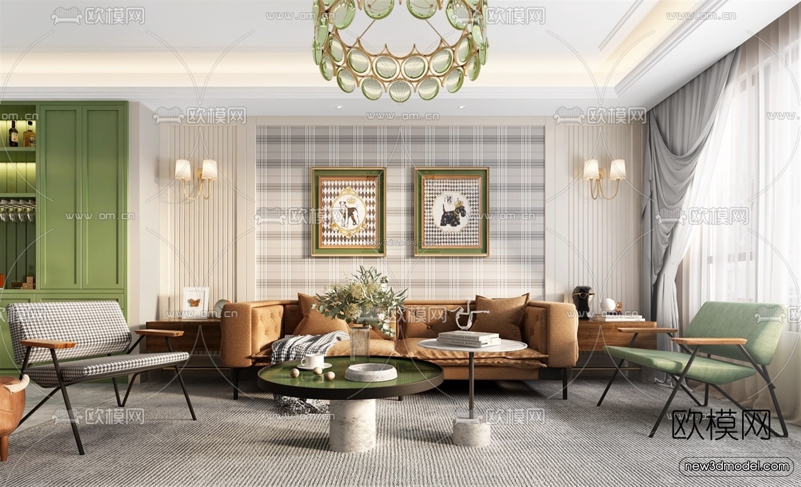 Europe Style Interior 3D Blocks – Living Room 3D Model – 060 – VRAY - thumbnail 2
