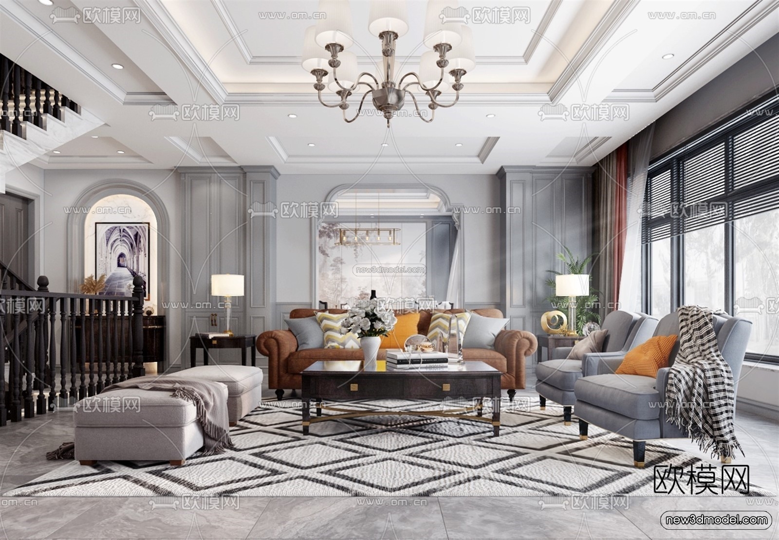 Europe Style Interior 3D Blocks – Living Room 3D Model – 059 – VRAY - thumbnail 3