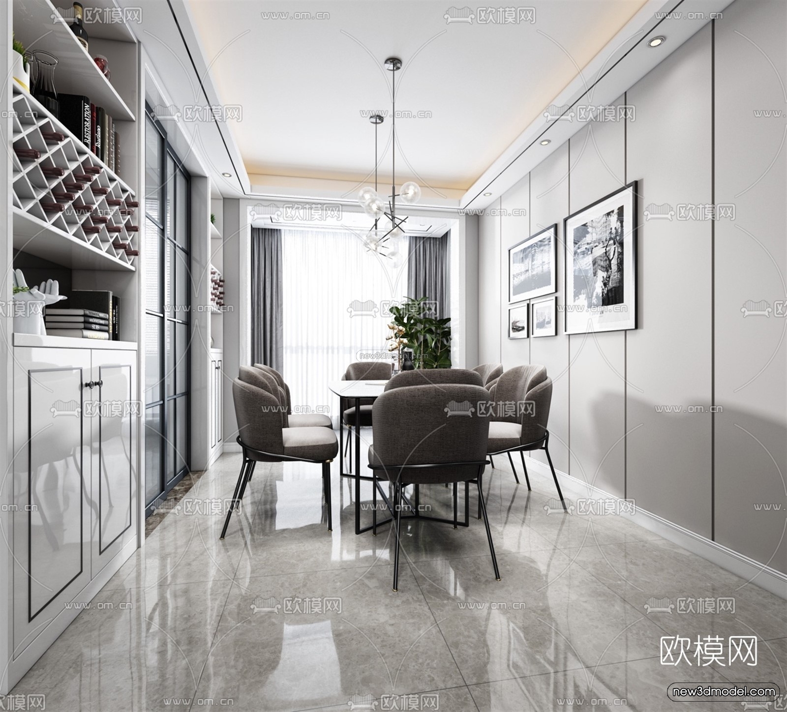 Black – White – Gray Colors Interior 3D Blocks – Living Room 3D Scene – 098 – VRAY - thumbnail 2
