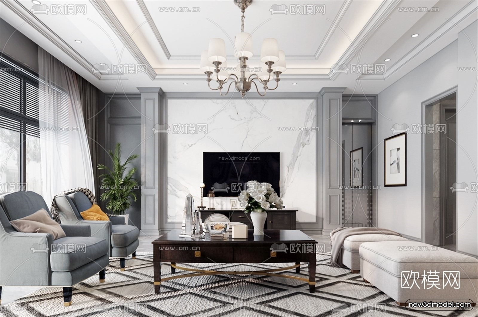 Europe Style Interior 3D Blocks – Living Room 3D Model – 059 – VRAY - thumbnail 2