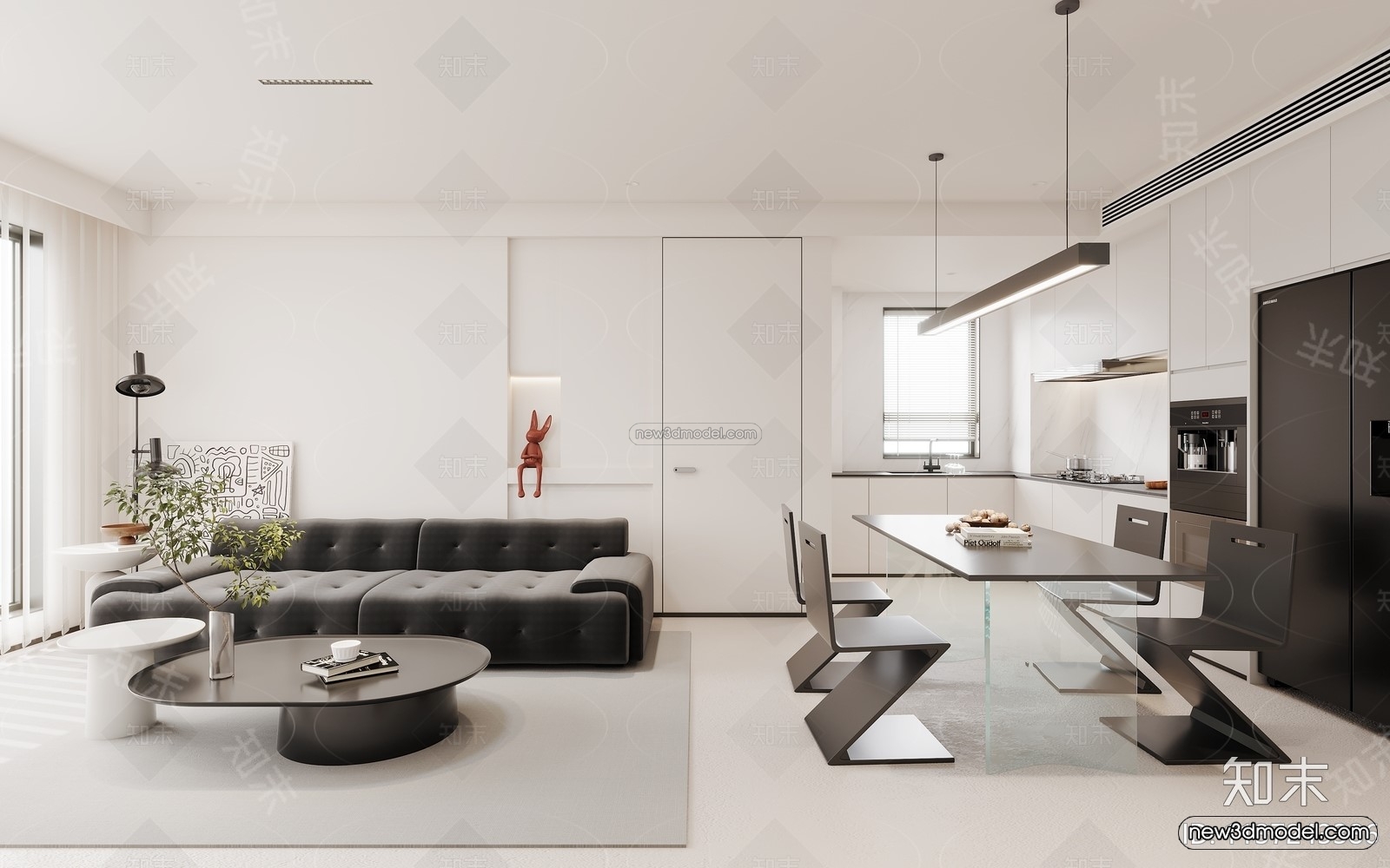 Modern Style Interior 3D Blocks and 3D Models – Living Room 3D Scene – 081 – CORONA - thumbnail 2