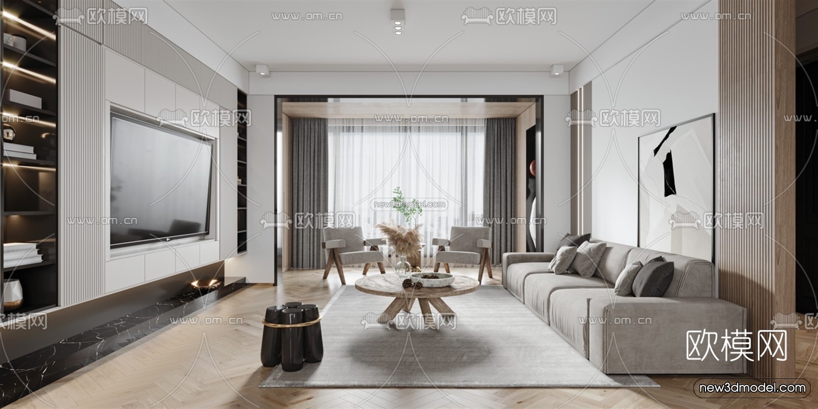 Minimalist Style Interior 3D Blocks – Living Room 3D Model – 041 – VRAY - thumbnail 2