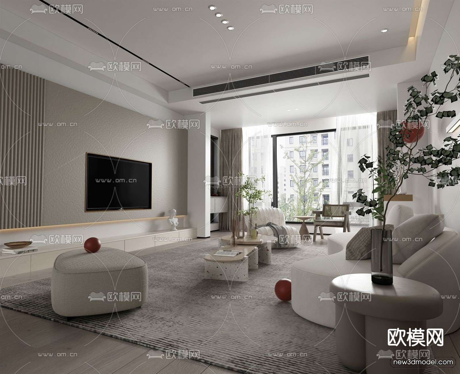 Minimalist Style Interior 3D Blocks – Living Room 3D Model – 045 – VRAY - thumbnail 4