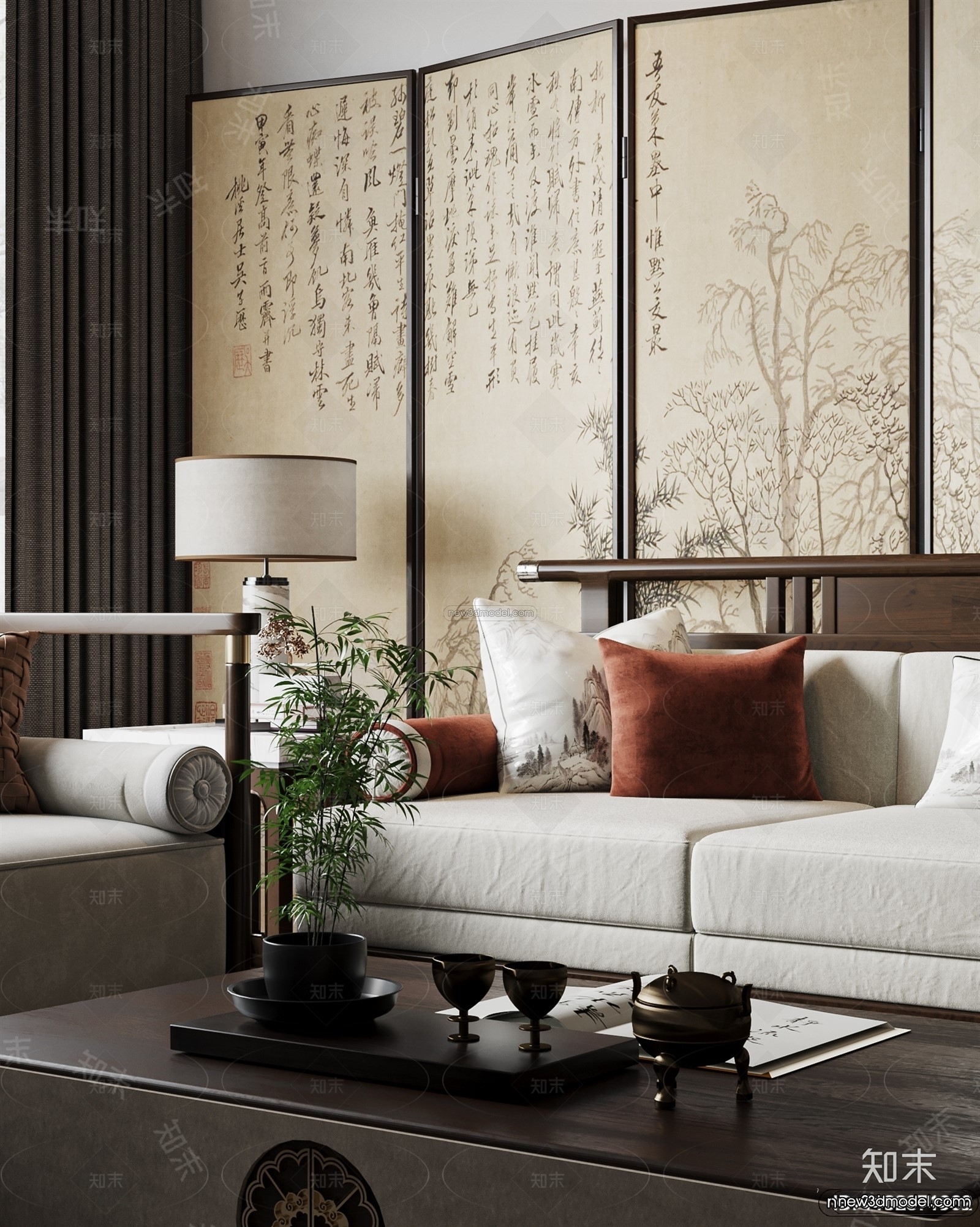Modern Style Interior 3D Blocks and 3D Models – Living Room 3D Scene – 083 – CORONA - thumbnail 4