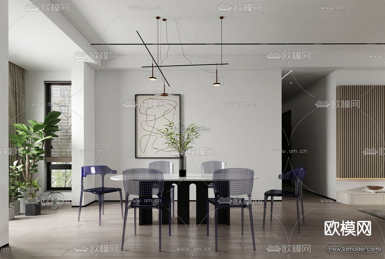 Minimalist Style Interior 3D Blocks – Living Room 3D Model – 045 – VRAY - thumbnail 3