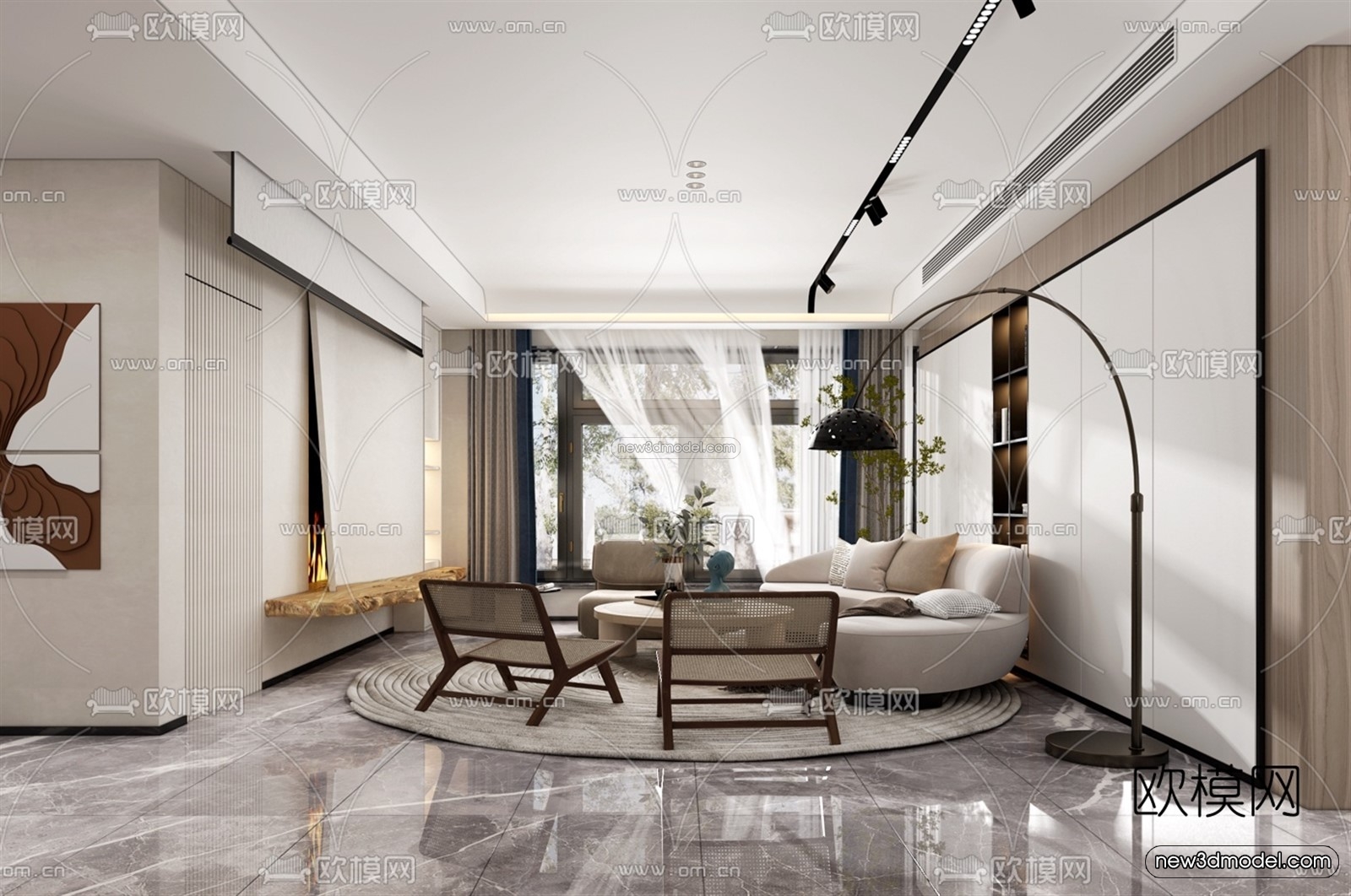 Minimalist Style Interior 3D Blocks – Living Room 3D Model – 042 – VRAY - thumbnail 2