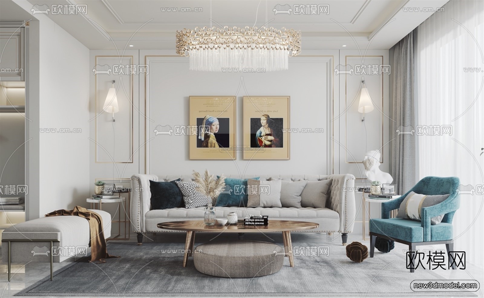 Europe Style Interior 3D Blocks – Living Room 3D Model – 065 – VRAY - thumbnail 2