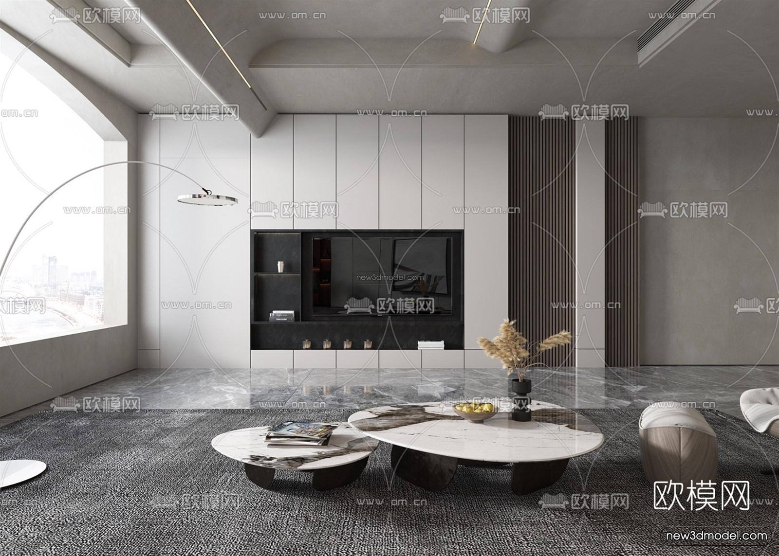 Minimalist Style Interior 3D Blocks – Living Room 3D Model – 046 – VRAY - thumbnail 2