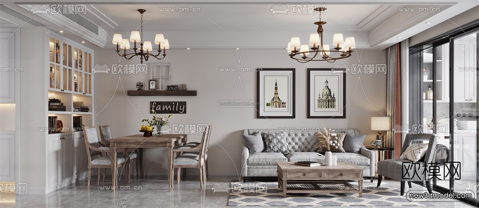 Europe Style Interior 3D Blocks – Living Room 3D Model – 066 – VRAY - thumbnail 3