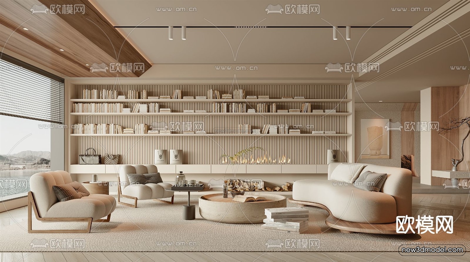 Cream Style Interior 3D Blocks – Living Room 3D Model – 147 – CORONA - thumbnail 2