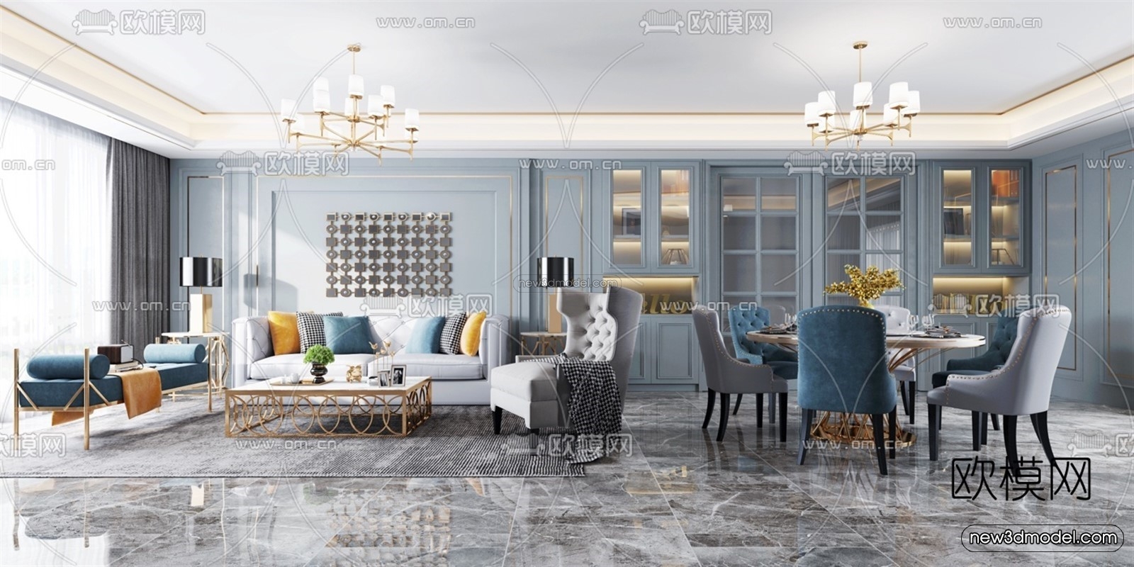 Europe Style Interior 3D Blocks – Living Room 3D Model – 067 – VRAY - thumbnail 3