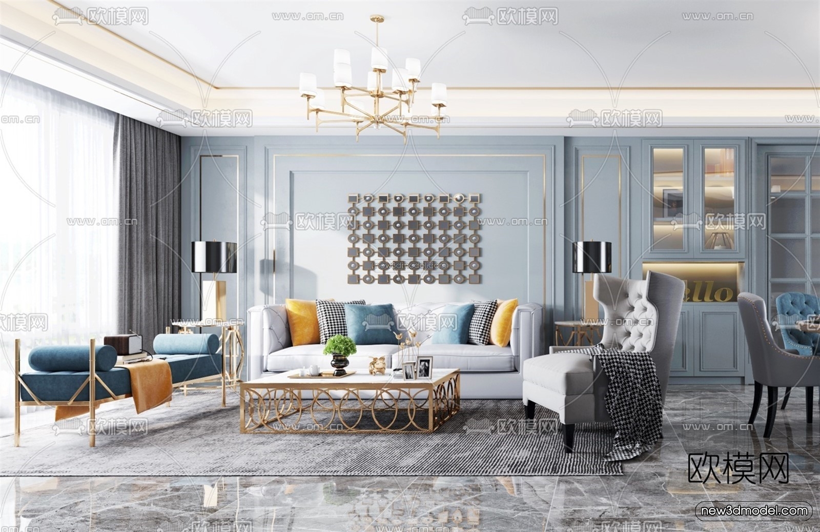 Europe Style Interior 3D Blocks – Living Room 3D Model – 067 – VRAY - thumbnail 2