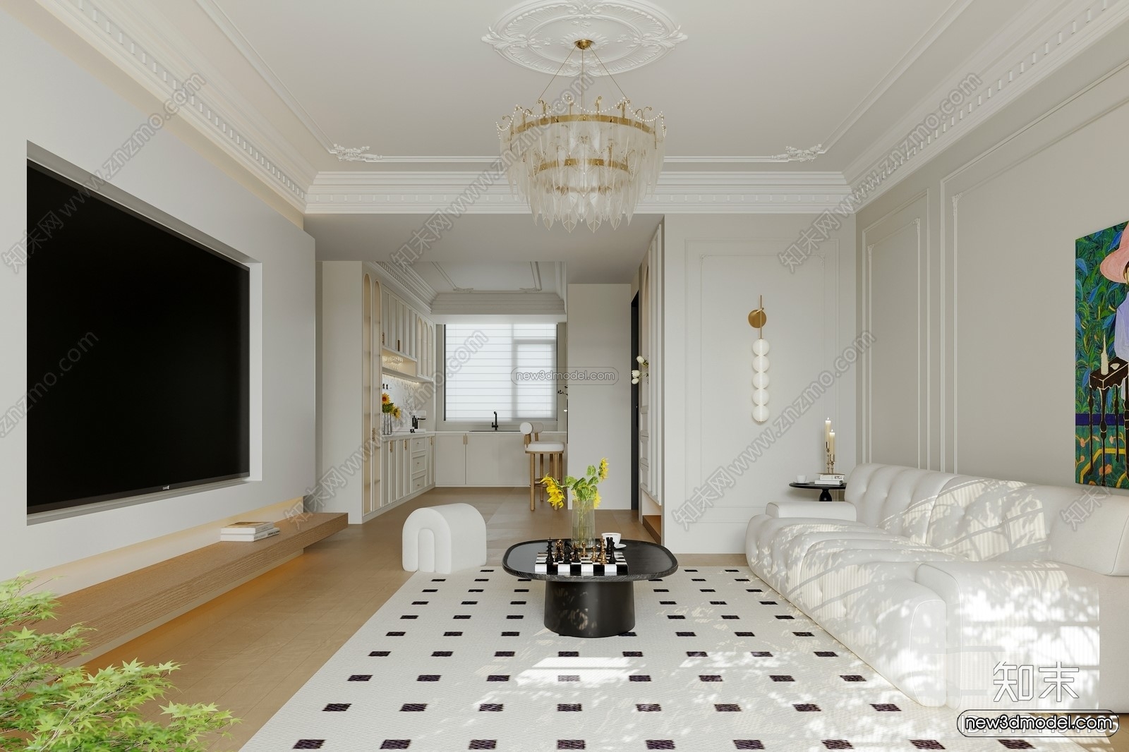 Modern Style Interior 3D Blocks and 3D Models – Living Room 3D Scene – 093 – CORONA - thumbnail 2