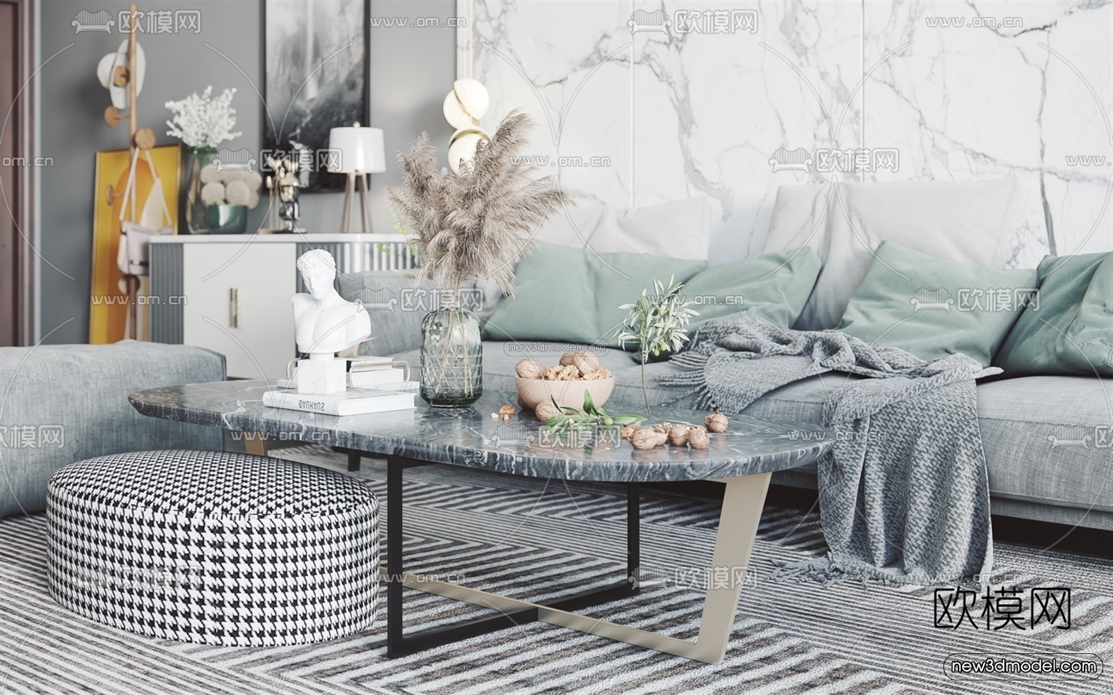 Black – White – Gray Colors Interior 3D Blocks – Living Room 3D Scene – 102 – VRAY - thumbnail 4