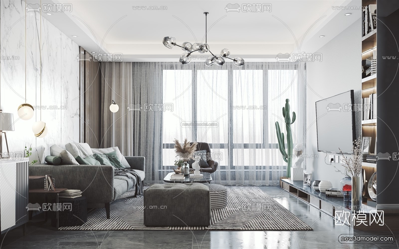 Black – White – Gray Colors Interior 3D Blocks – Living Room 3D Scene – 102 – VRAY - thumbnail 3