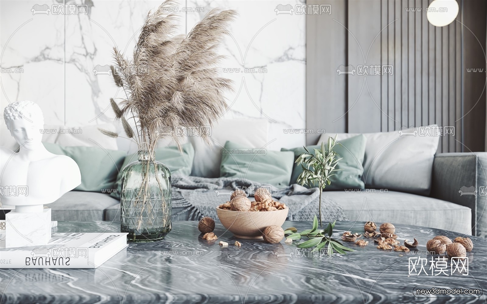 Black – White – Gray Colors Interior 3D Blocks – Living Room 3D Scene – 102 – VRAY - thumbnail 2