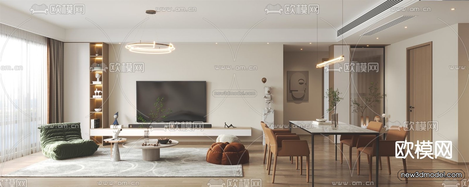 Cream Style Interior 3D Blocks – Living Room 3D Model – 148 – VRAY - thumbnail 5