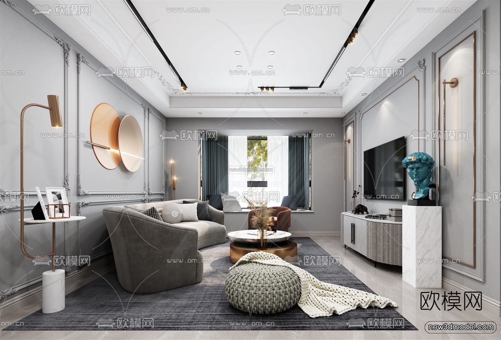 Luxury Style Interior 3D Blocks – Living Room 3D Model – 107 – VRAY - thumbnail 3