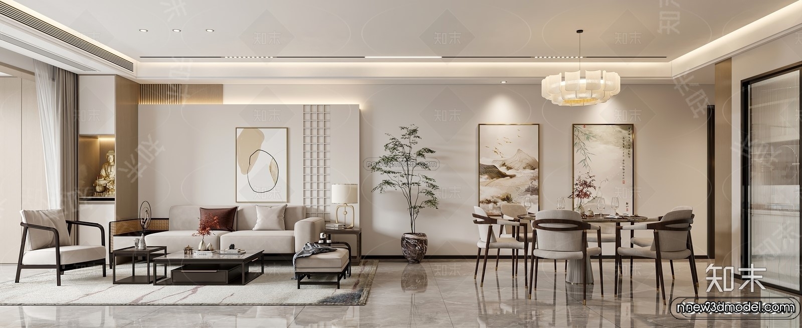 Modern Style Interior 3D Blocks and 3D Models – Living Room 3D Scene – 095 – CORONA - thumbnail 2