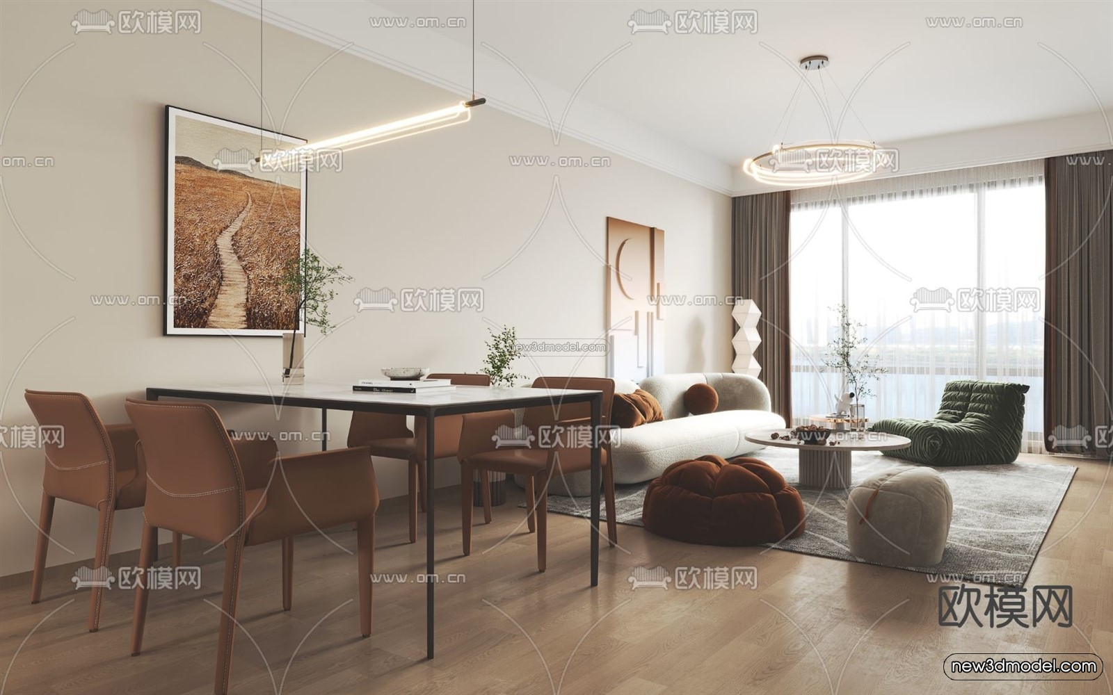 Cream Style Interior 3D Blocks – Living Room 3D Model – 148 – VRAY - thumbnail 3