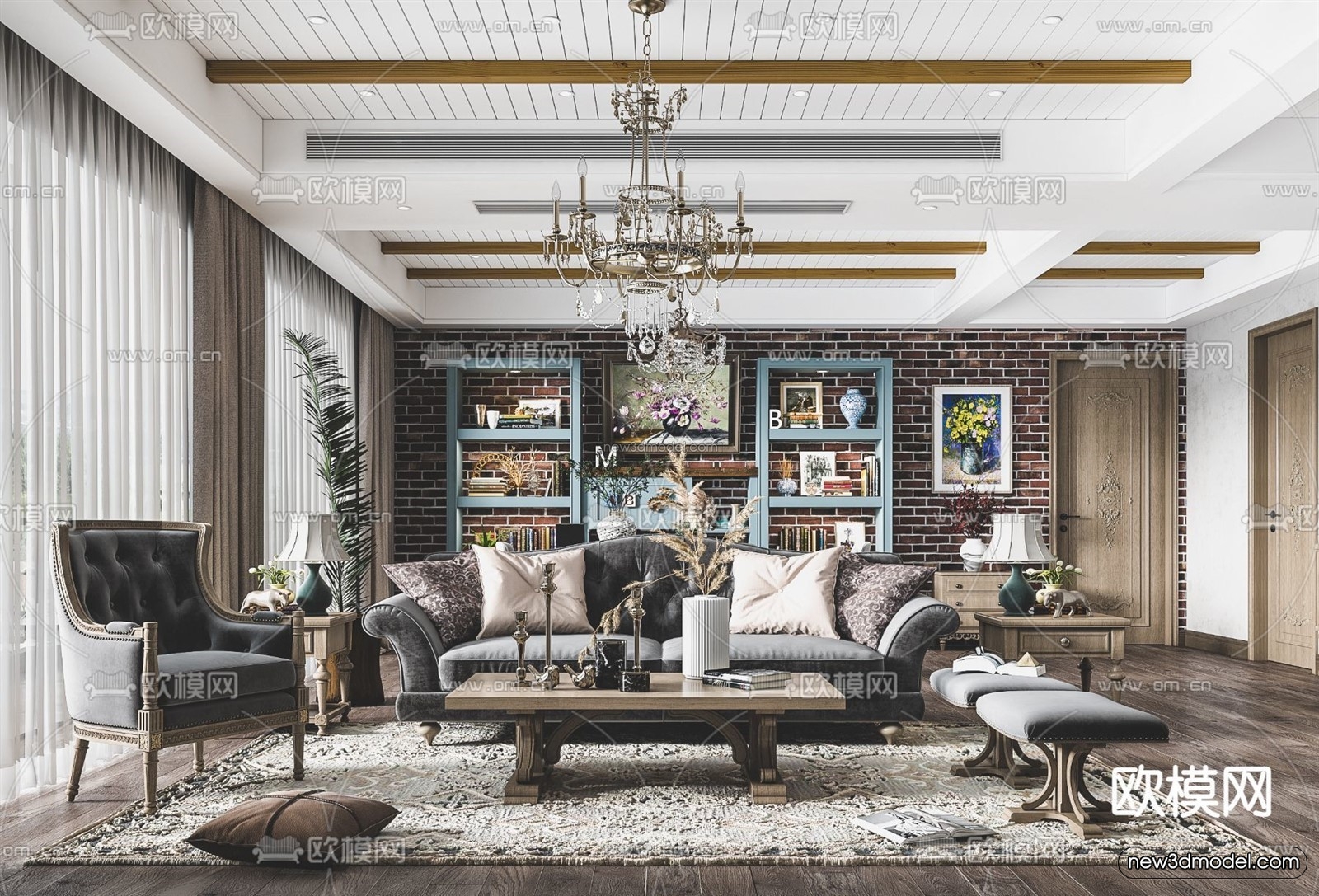 Europe Style Interior 3D Blocks – Living Room 3D Model – 070 – VRAY - thumbnail 3