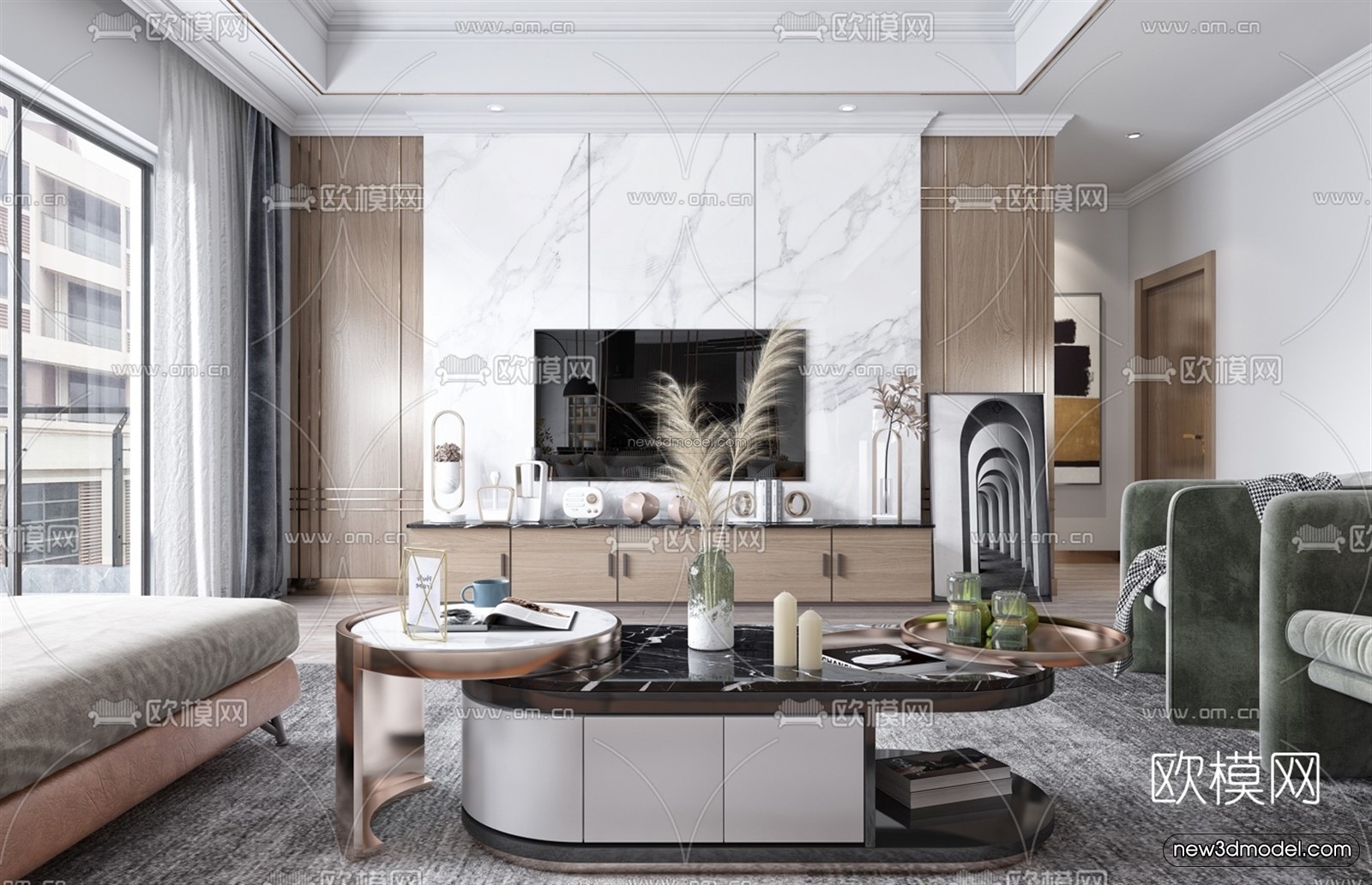 Luxury Style Interior 3D Blocks – Living Room 3D Model – 108 – VRAY - thumbnail 4