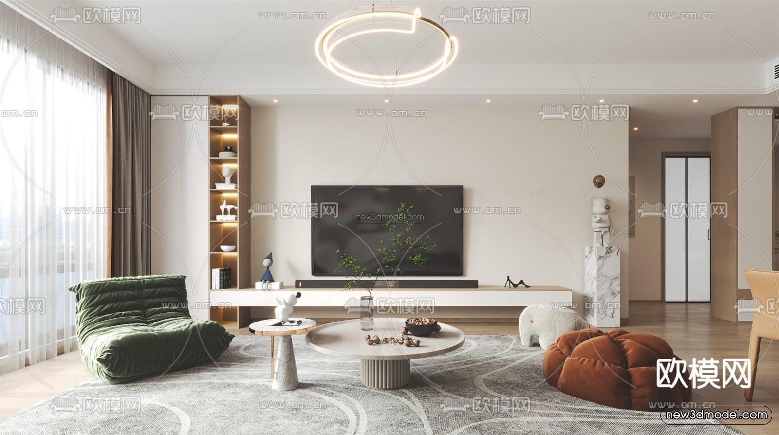 Cream Style Interior 3D Blocks – Living Room 3D Model – 148 – VRAY - thumbnail 2