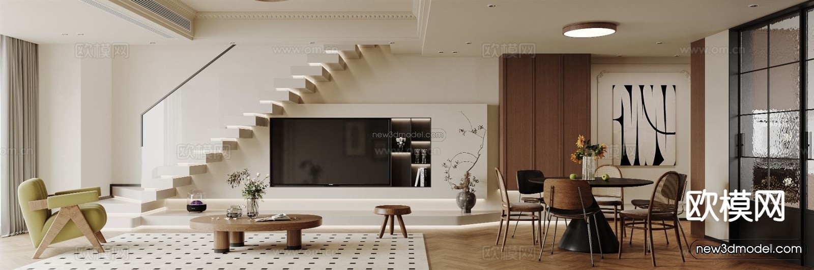 Modern Style Interior 3D Blocks and 3D Models – Living Room 3D Scene – 100 – CORONA - thumbnail 2