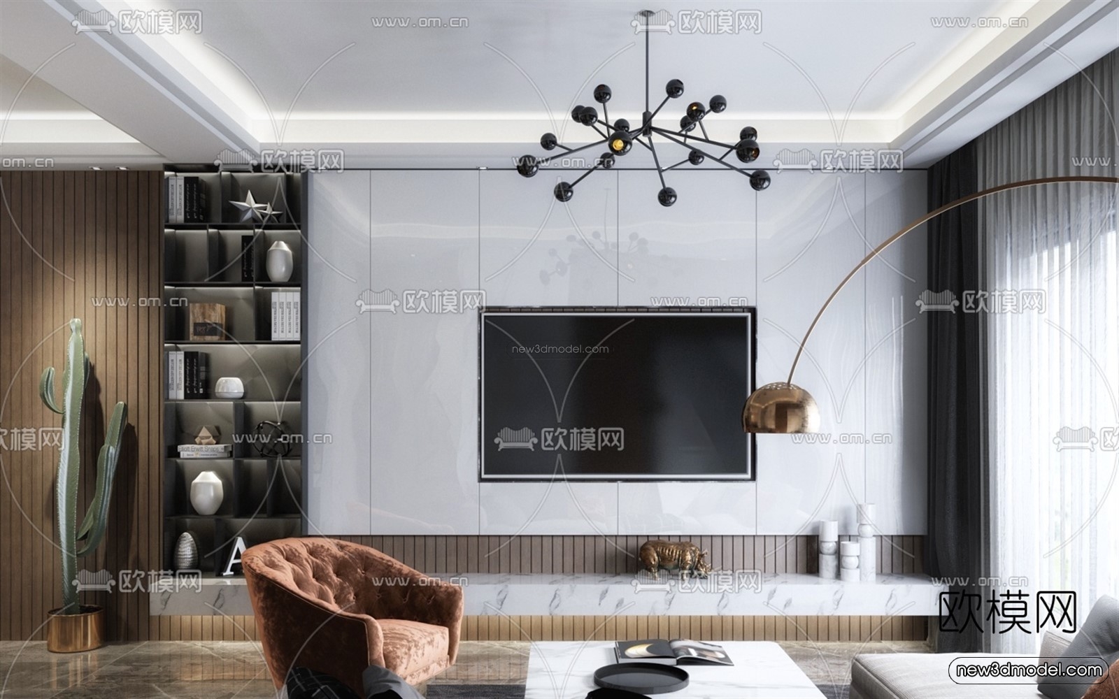 Black – White – Gray Colors Interior 3D Blocks – Living Room 3D Scene – 107 – VRAY - thumbnail 2