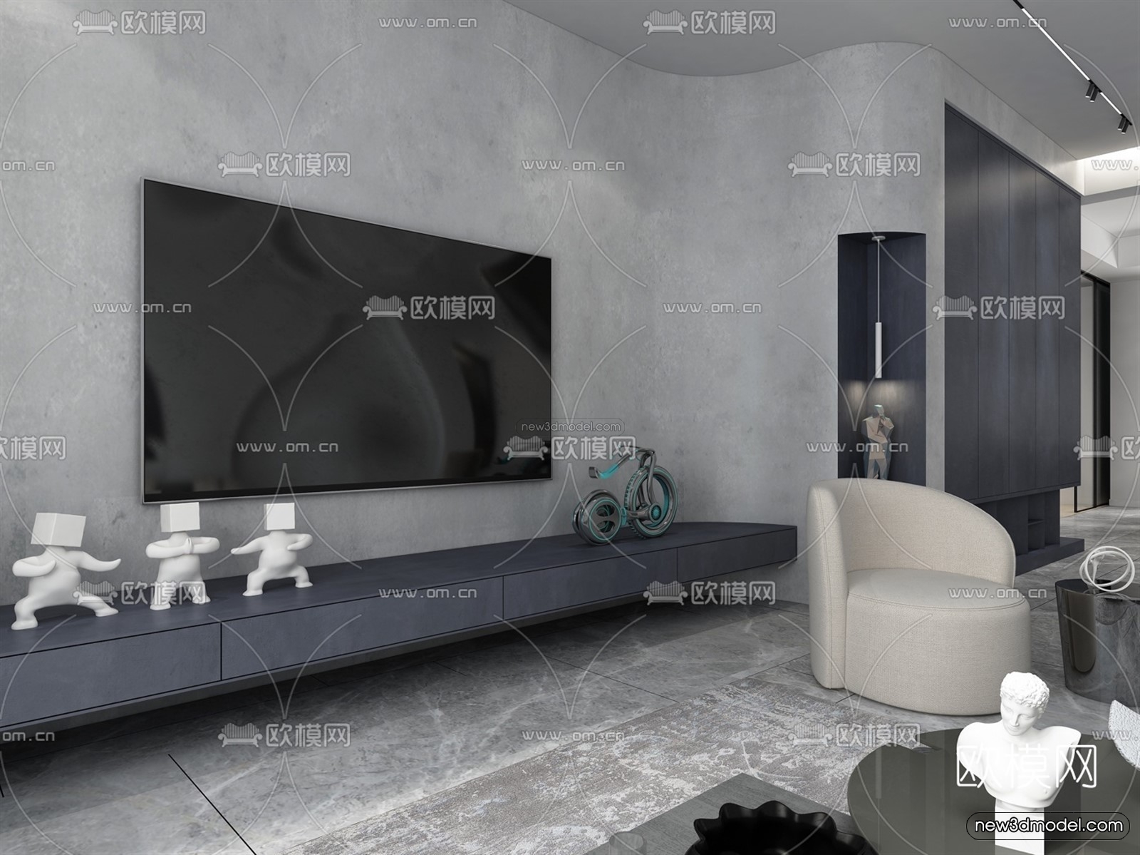 Black – White – Gray Colors Interior 3D Blocks – Living Room 3D Scene – 108 – VRAY - thumbnail 4
