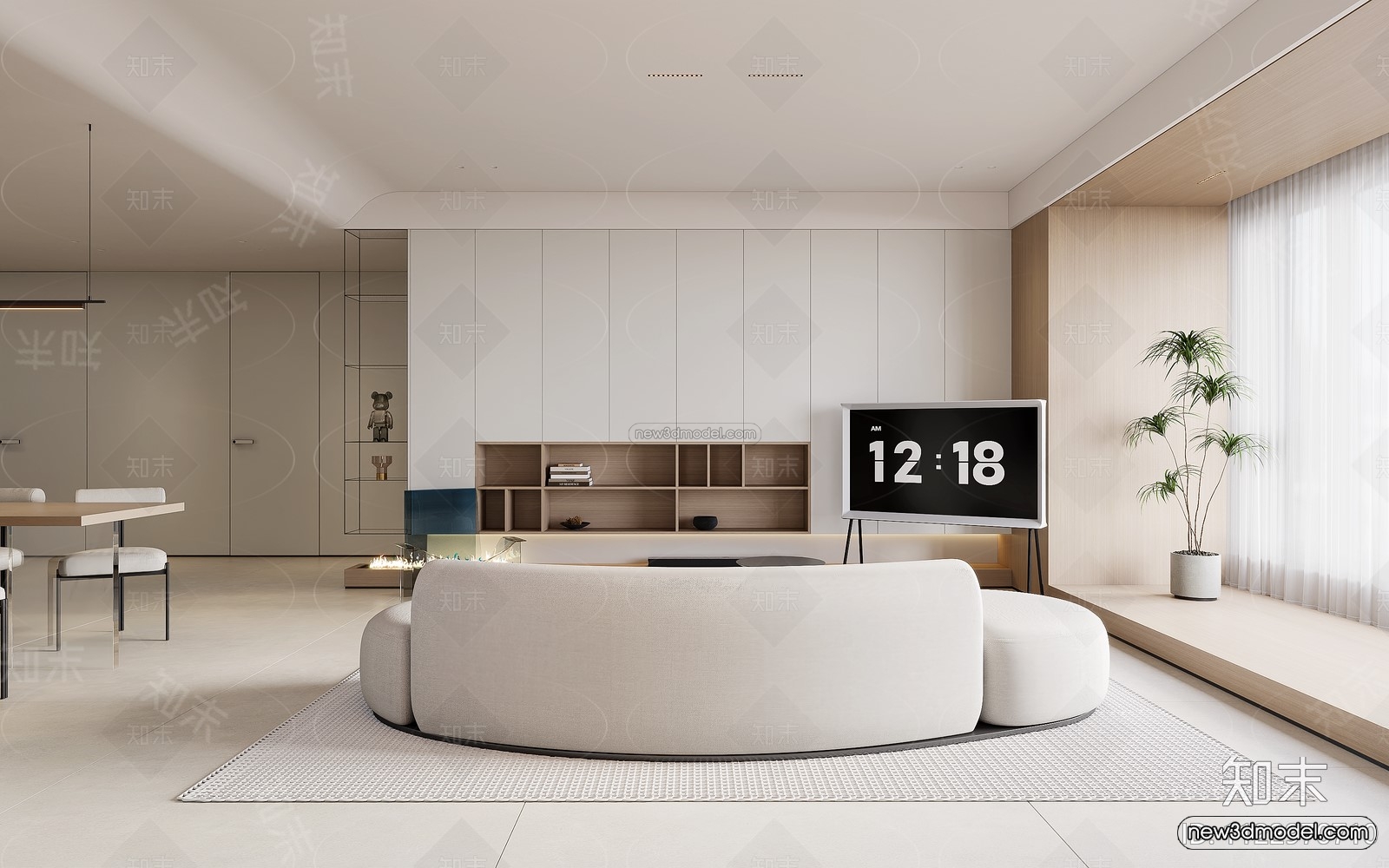 Minimalist Style Interior 3D Blocks – Living Room 3D Model – 058 – VRAY - thumbnail 2