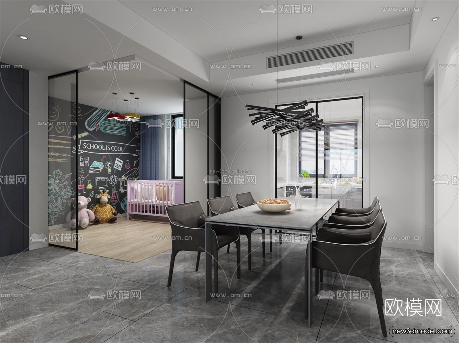 Black – White – Gray Colors Interior 3D Blocks – Living Room 3D Scene – 108 – VRAY - thumbnail 2