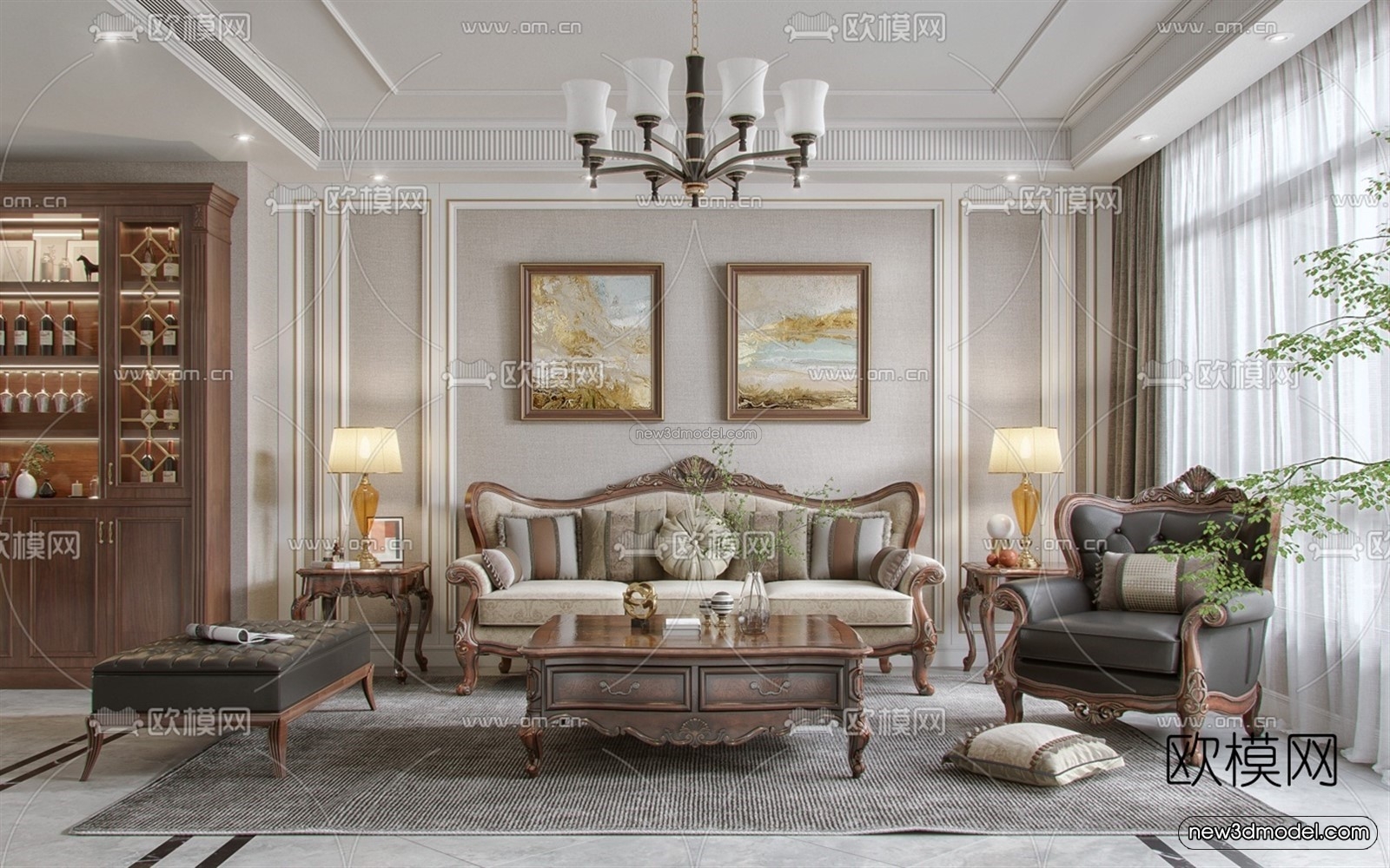 Europe Style Interior 3D Blocks – Living Room 3D Model – 071 – VRAY - thumbnail 5