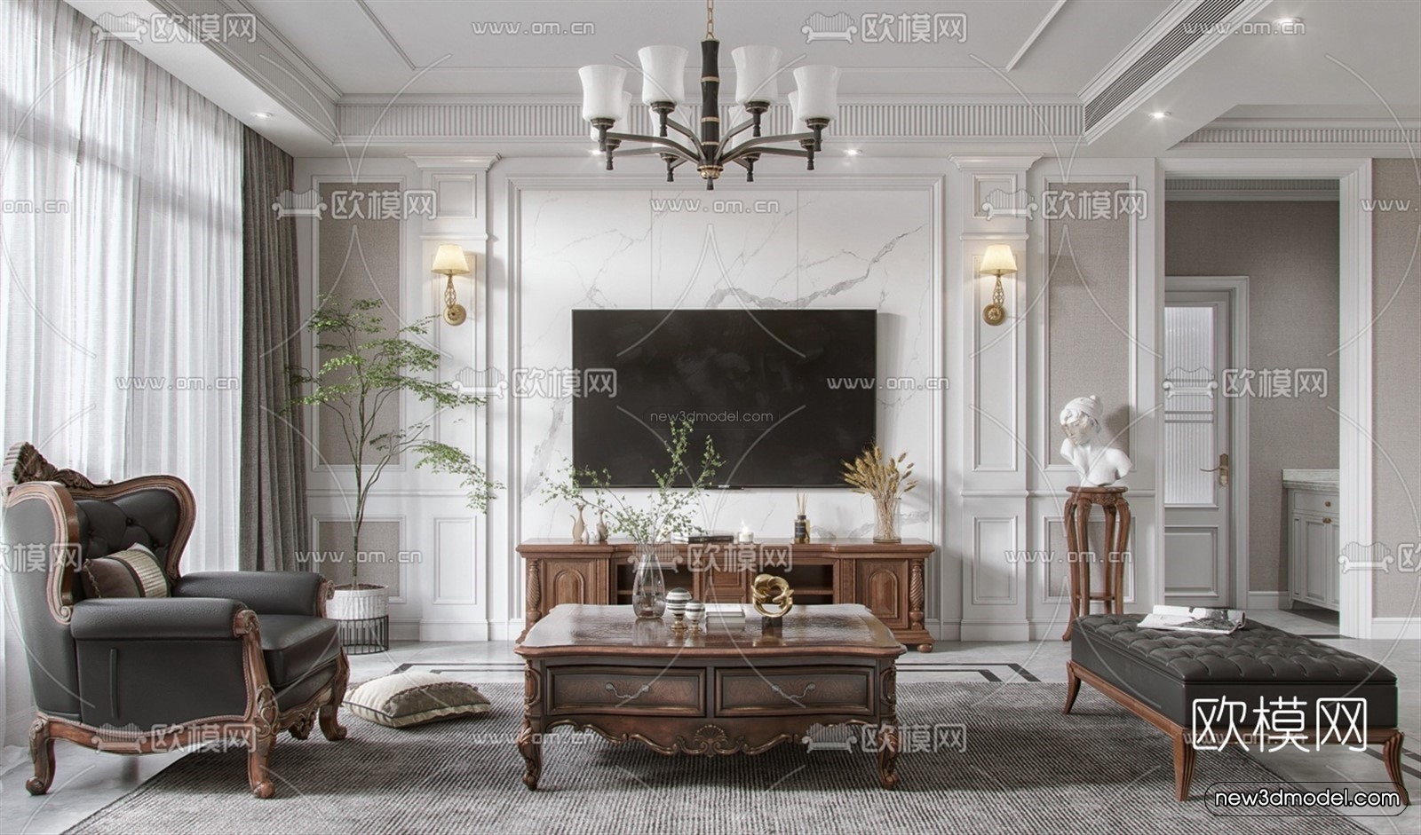 Europe Style Interior 3D Blocks – Living Room 3D Model – 071 – VRAY - thumbnail 4