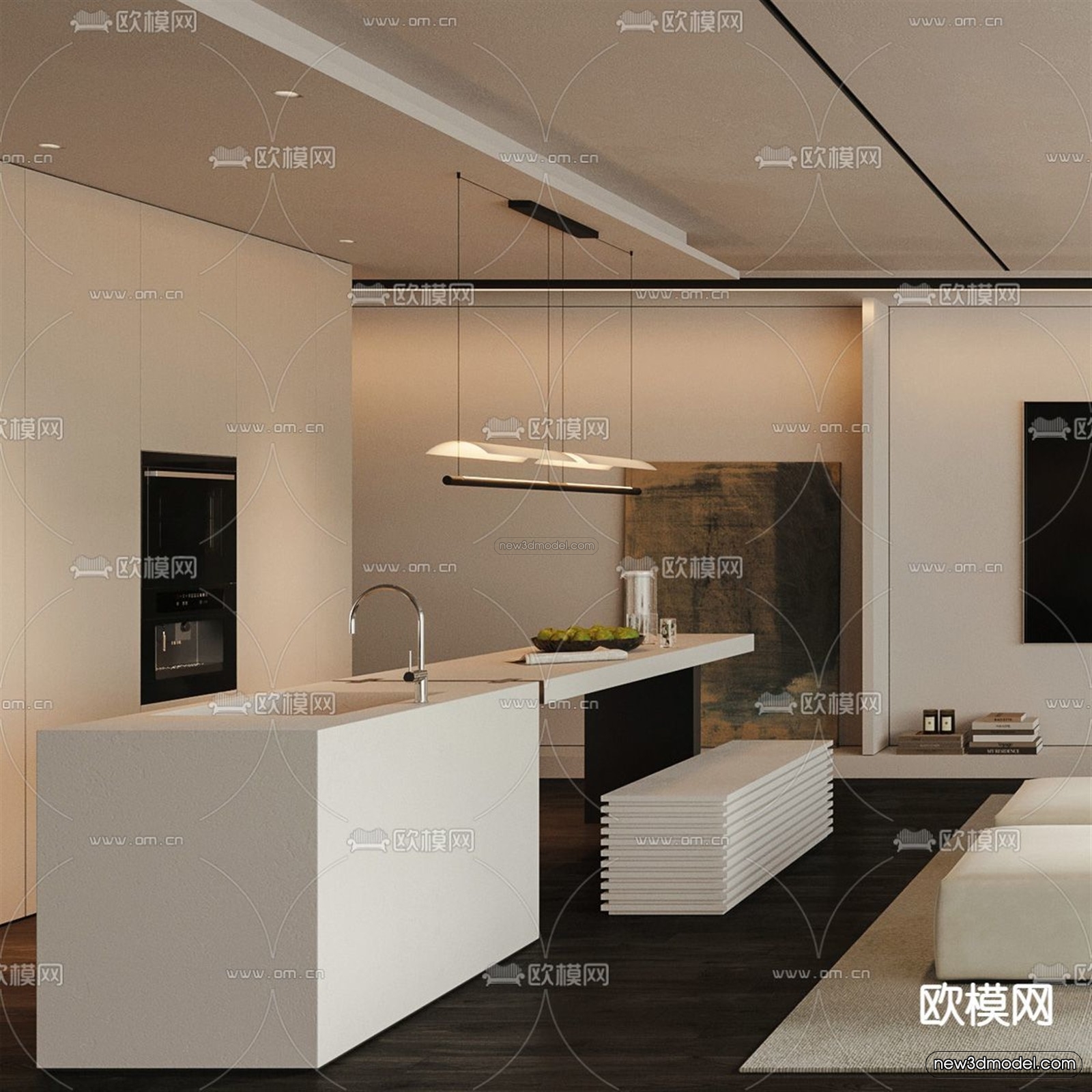 Minimalist Style Interior 3D Blocks – Living Room 3D Model – 060 – VRAY - thumbnail 2