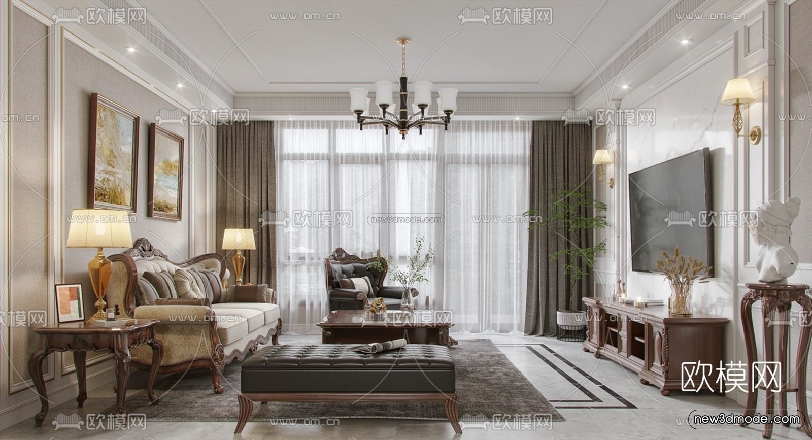 Europe Style Interior 3D Blocks – Living Room 3D Model – 071 – VRAY - thumbnail 3
