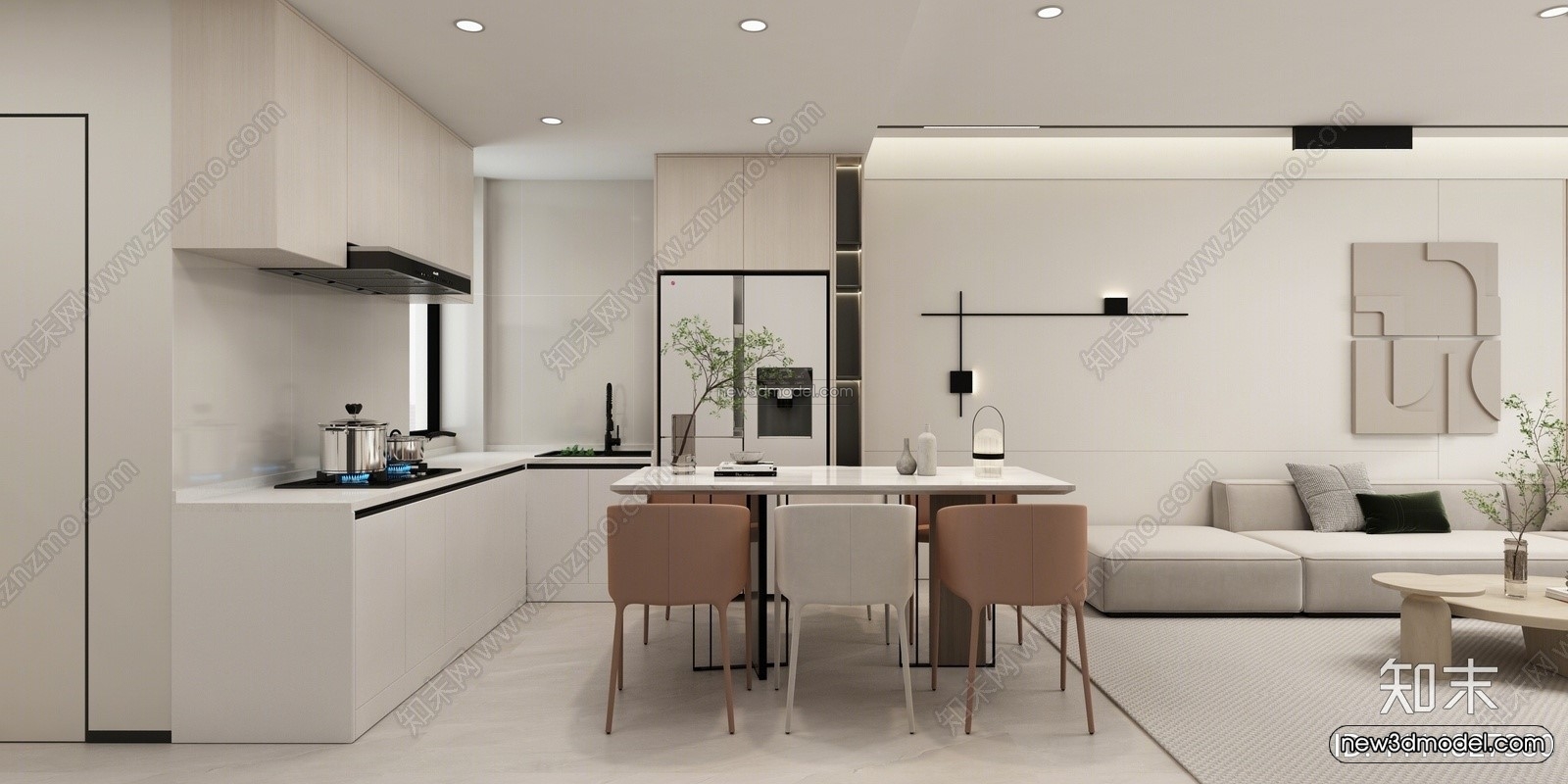 Minimalist Style Interior 3D Blocks – Living Room 3D Model – 059 – VRAY - thumbnail 4