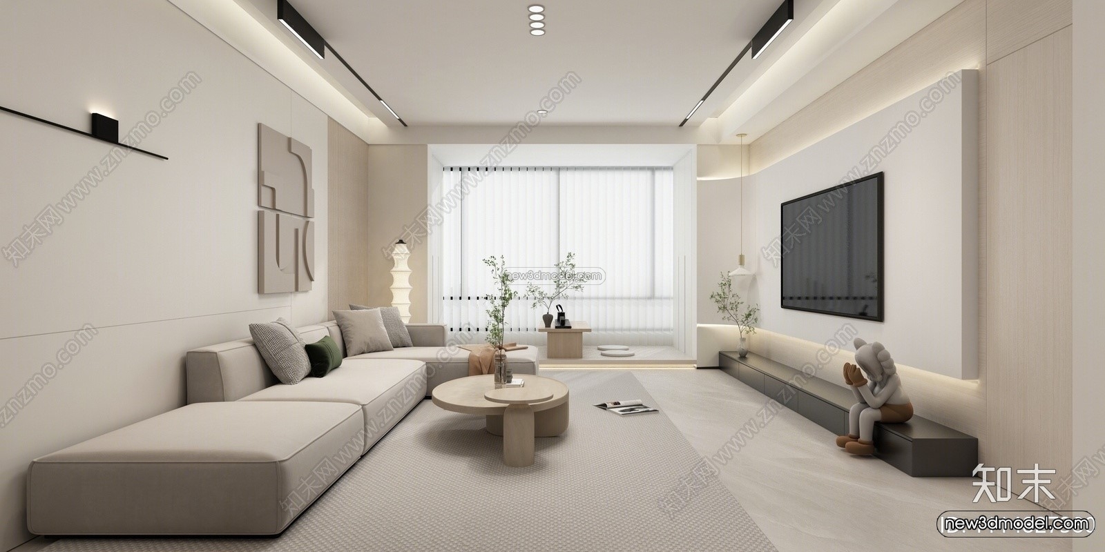 Minimalist Style Interior 3D Blocks – Living Room 3D Model – 059 – VRAY - thumbnail 3