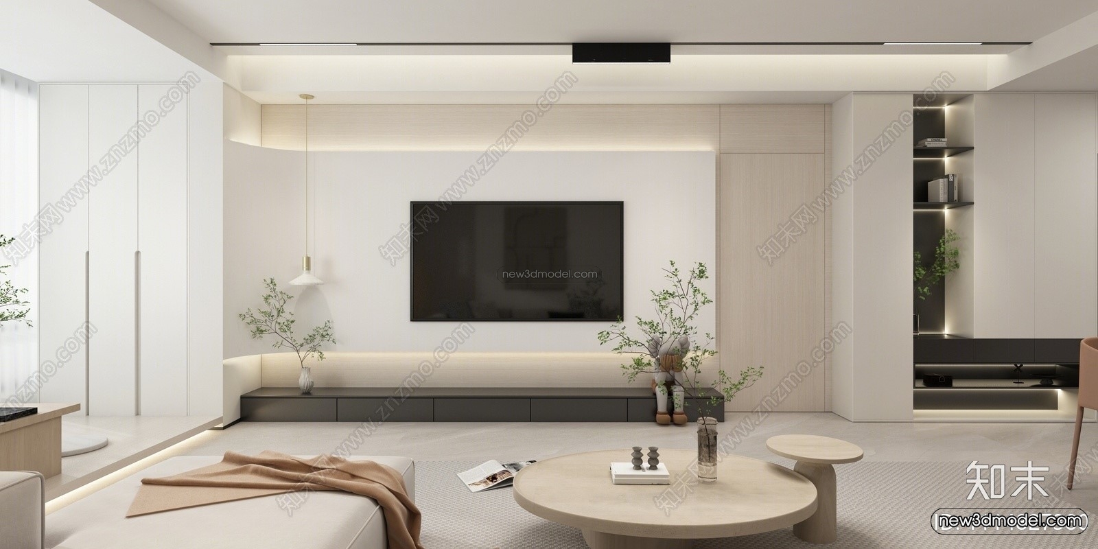 Minimalist Style Interior 3D Blocks – Living Room 3D Model – 059 – VRAY - thumbnail 2